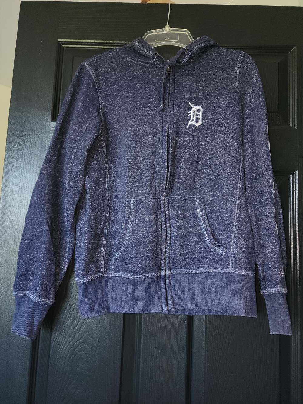 Majestic Navy Blue Zip-Up Hoodie with Detroit D Logo